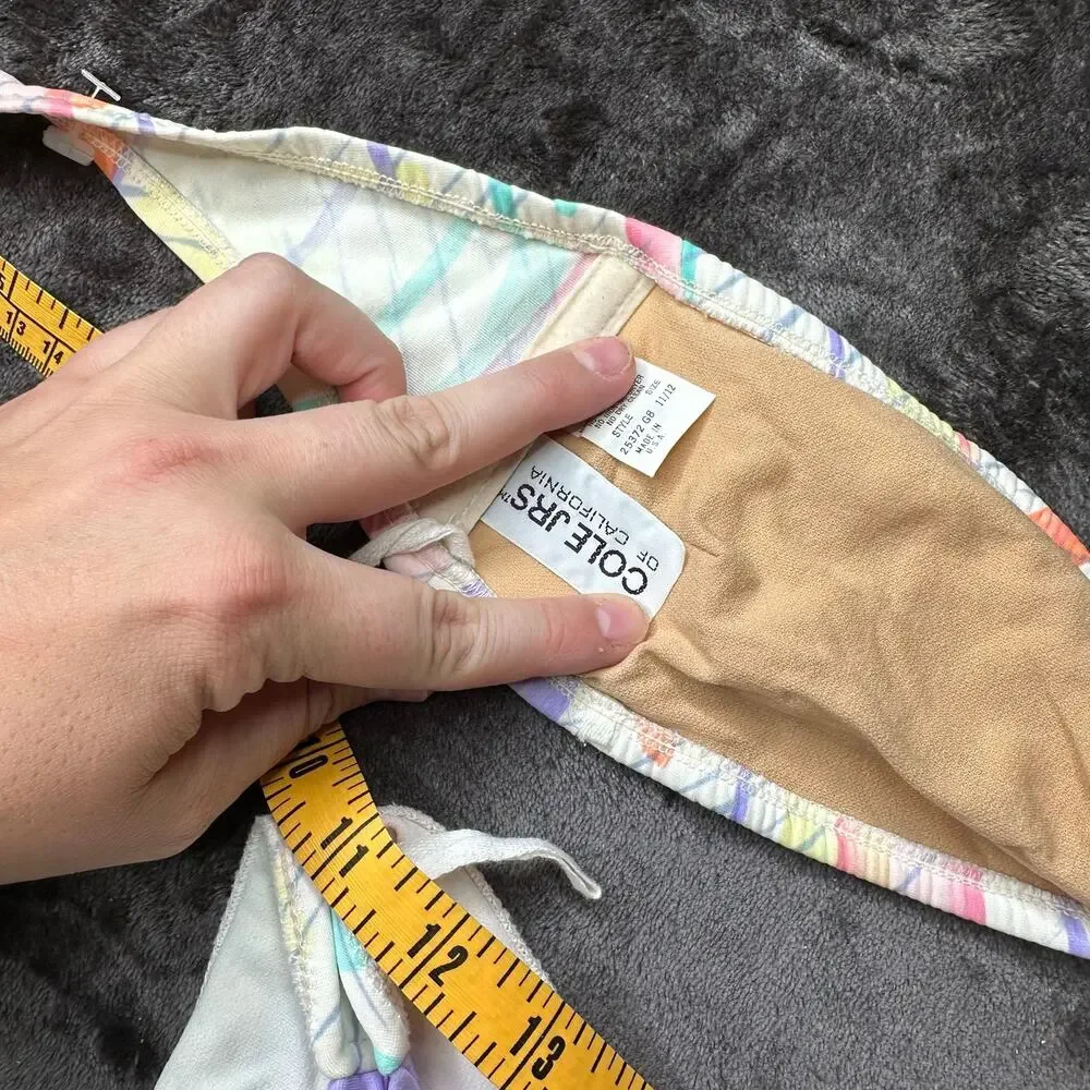 Vintage 80s/90s Bandeau Bikini Swim Suit Pastel Geometric  Womens SZ M